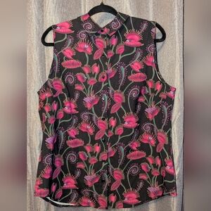 BlackMilk I Eat Flies Business Time Button Down Sleeveless Shirt Size L EUC
